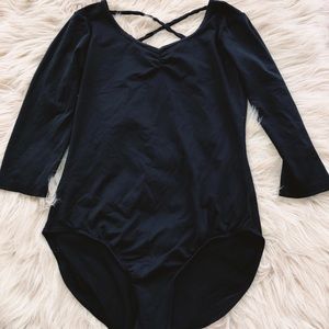 3/4 black ballet dance leotard